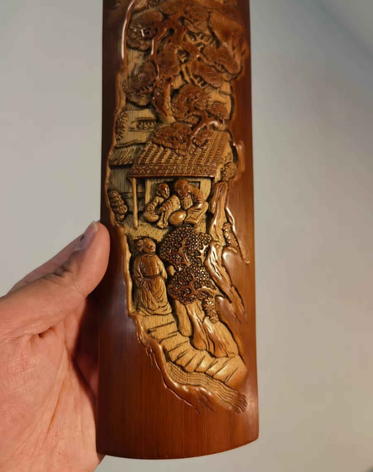 兰馨堂古玩杂项专场 竹雕风景人物臂搁镇纸 