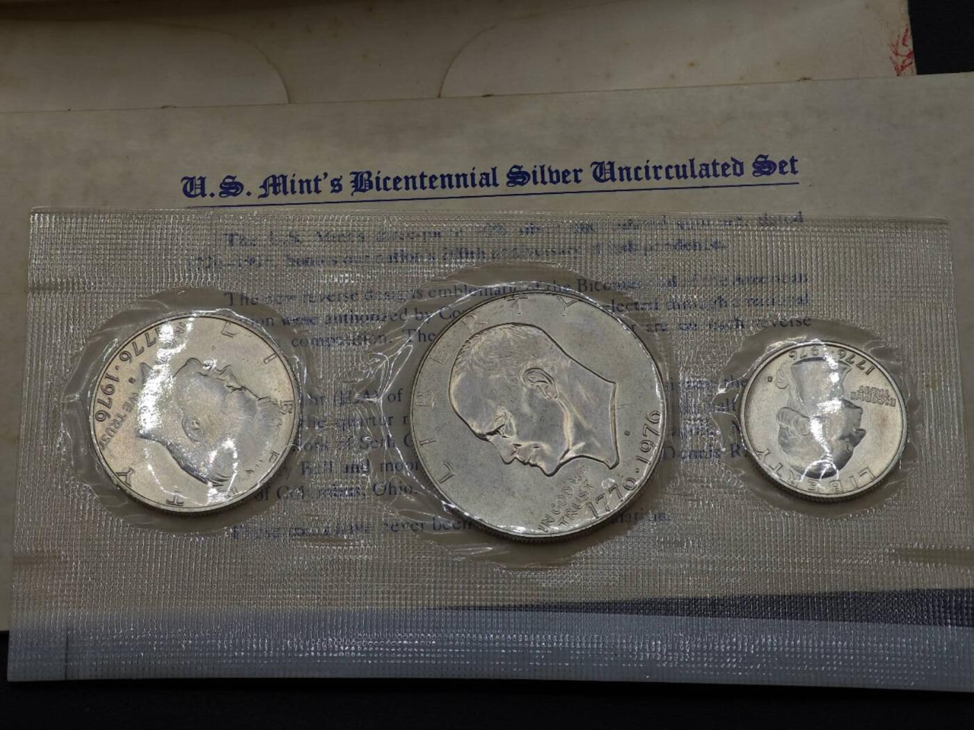 【淘币小摊】实时拍第七百九十九拍   银币套币场   满百包邮可预留二周 每周一统一发货   美国1976年建国200周年银币3枚套41.79克400银 纯银价193