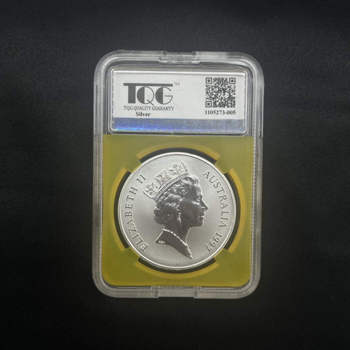 PThappally收藏第54次拍卖，英联邦地区硬币纸币 澳大利亚 1997 1元 袋鼠主题  1 盎司纯银纪念币 TQG MS 70