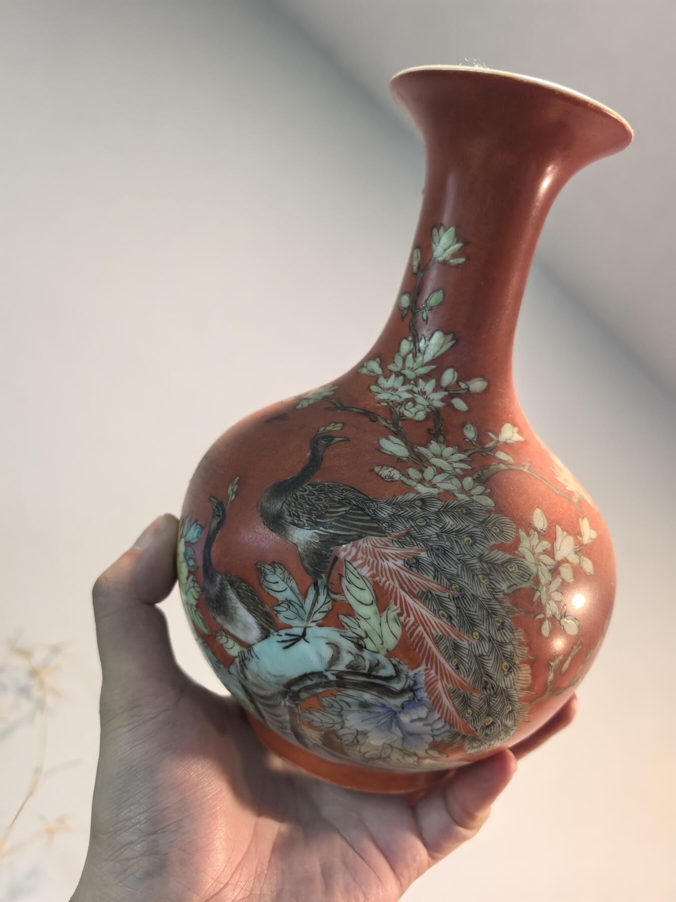 兰馨堂瓷器专场 老粉彩凤鸟瓷瓶