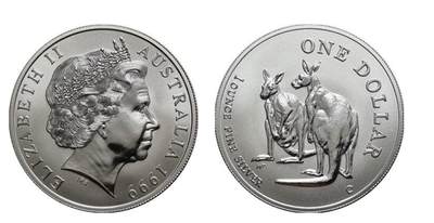 PThappally收藏第54次拍卖，英联邦地区硬币纸币 - 澳大利亚 1999 1元 袋鼠主题 1 盎司纯银纪念币 TQG MS 69