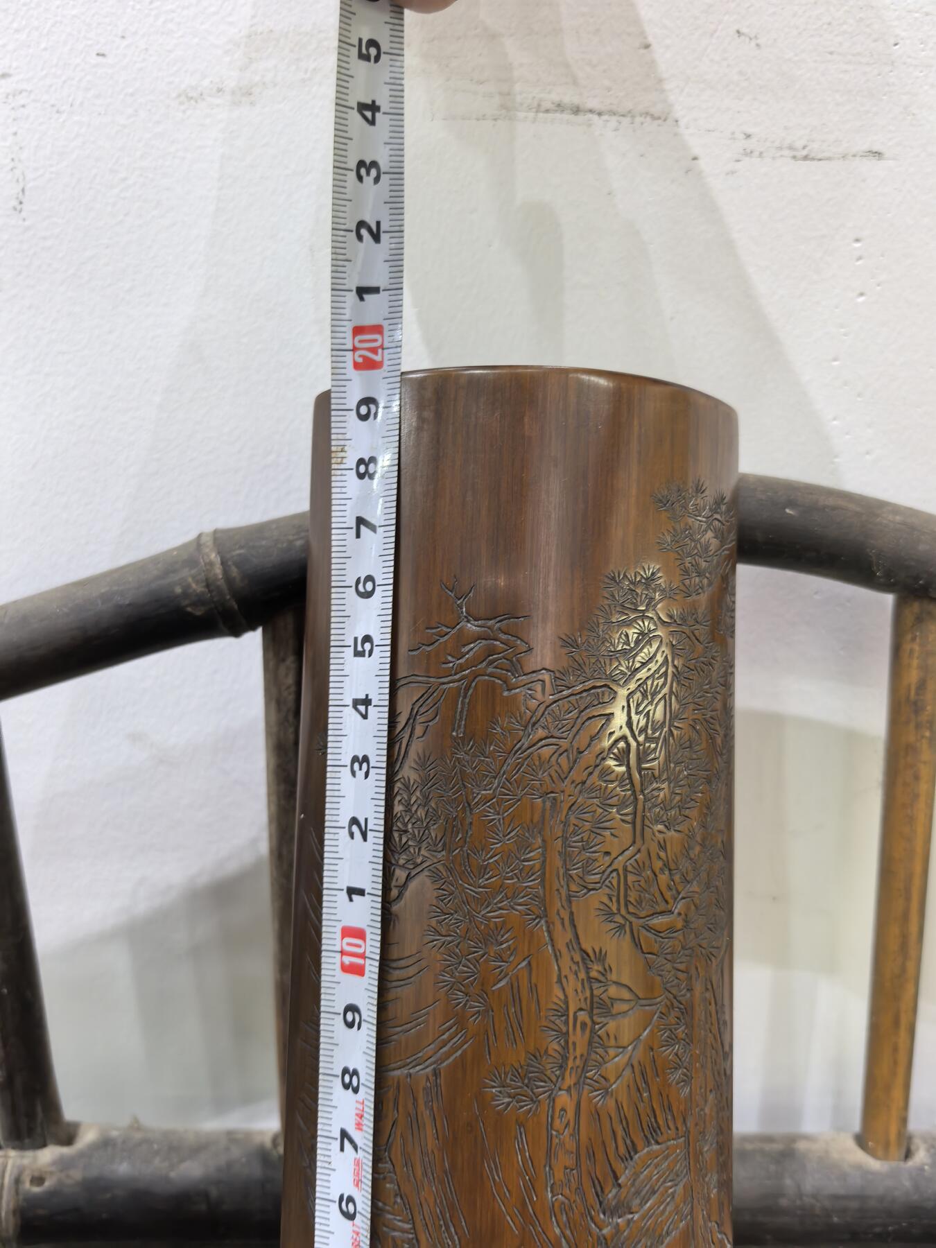 兰馨堂古玩杂项专场 老竹雕风景诗文臂搁镇纸摆件 双面雕工