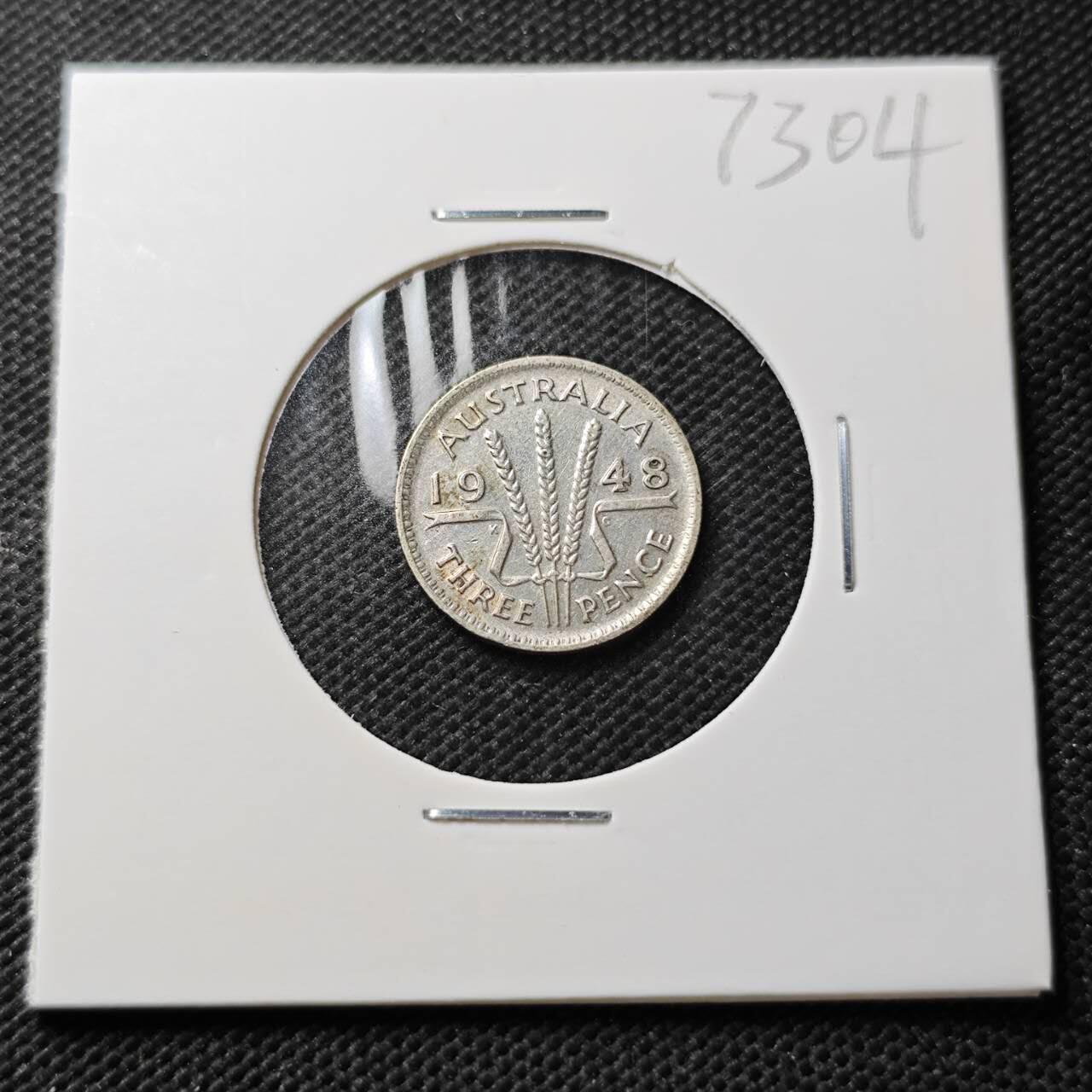 KK钱币收藏小铺  第373场  2月预留时间 周末发货  1948澳大利亚3便士银币