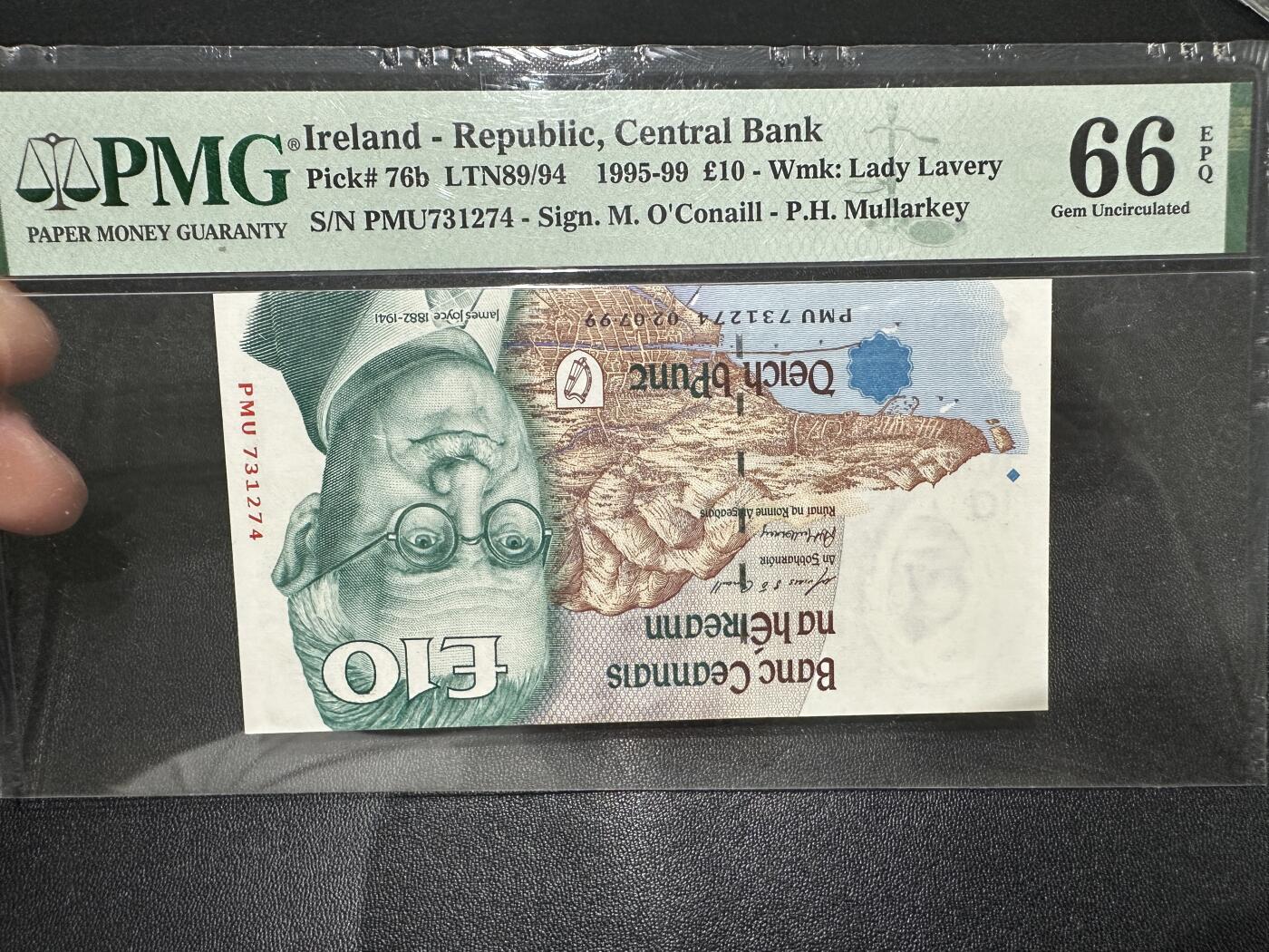 《外钞收藏家》第五百八十六期（品种丰富、精品多）（本平台长期征集拍品、欢迎藏友们联系合作） 1999年爱尔兰10镑 全新 为PMG66剪壳裸币
