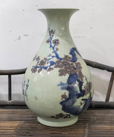 建国瓷厂景德镇曾勇大师青花釉里红玉壶春瓶