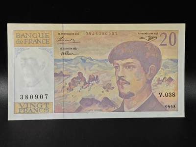 【淘币小摊】限时拍第八百拍  纸币场  满百包邮可预留两周  周一统一发货  - 法国1993年20法郎