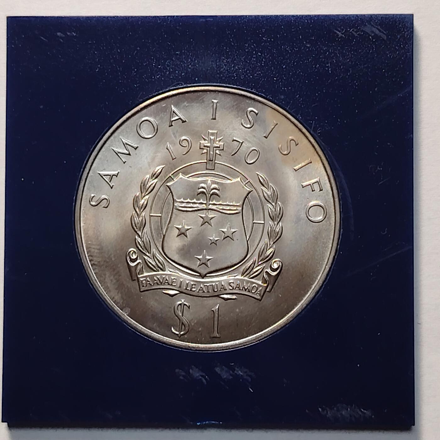 布加迪🐬～世界钱币(上海)🌾第 260 期 /  各国套币和散币 西萨摩亚群岛 1970年 1元 克朗币 库克船长头像