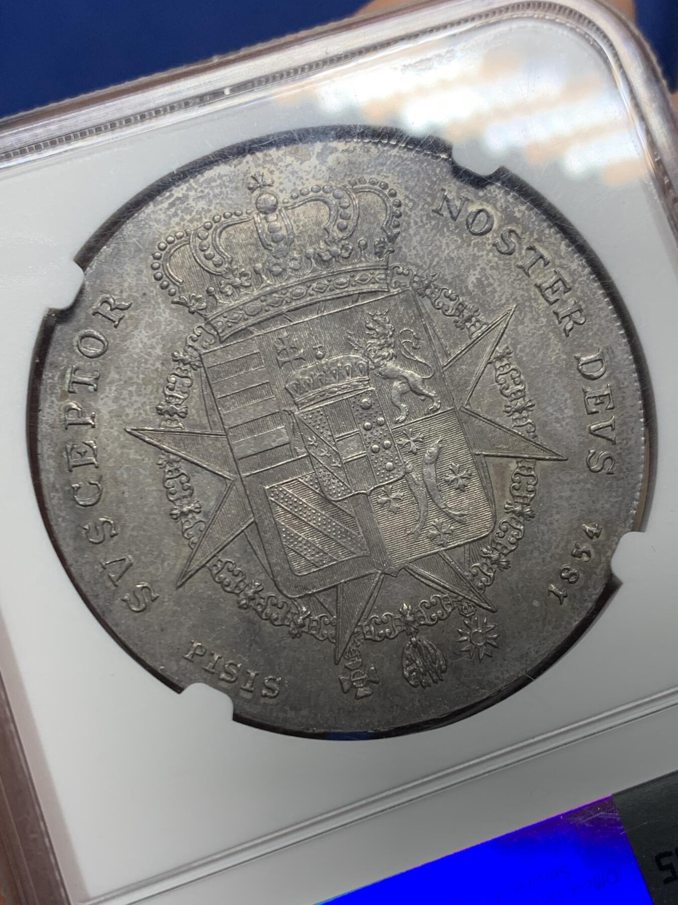 《竞宝斋》第439场 周日，周一，周二 3场连拍 （全场包邮） NGC MS61 意大利托斯卡纳 1834年 利奥波多二世 4Fiorino 罕见品种 打制状态优秀 深打极其少见 意邦核心 成交记录稀缺