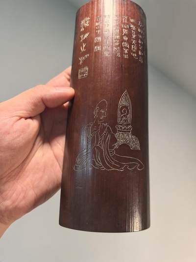 竹雕诗文佛像人物镇纸摆件臂搁 
