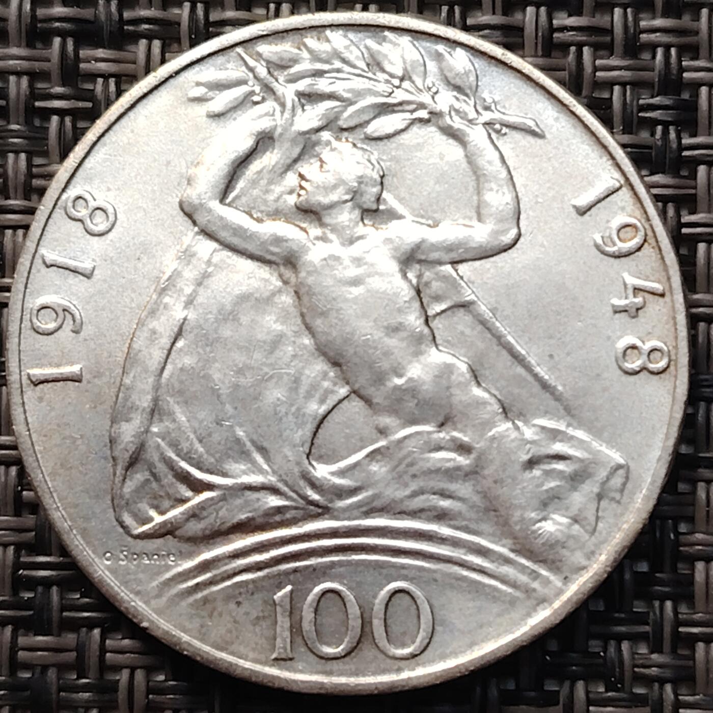 布加迪🐬～世界钱币(上海)🌾第 261 期 /  各国套币和散币 捷克斯洛伐克 1948年 国家独立30周年100克朗纪念银币