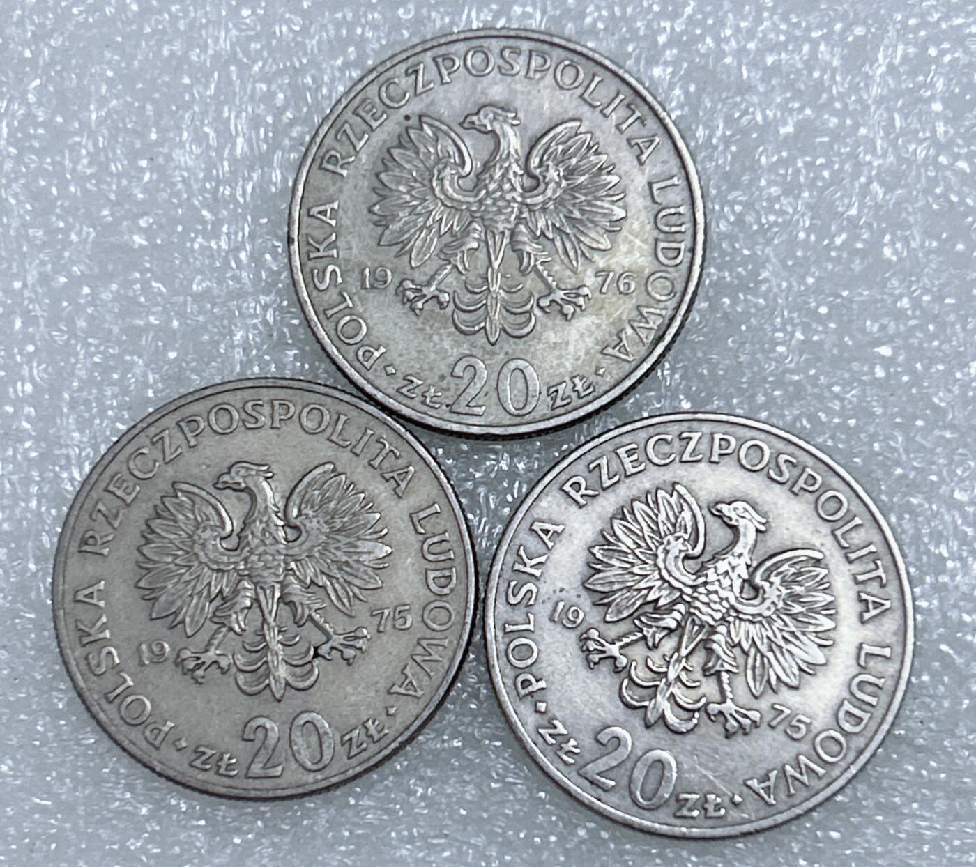 第一海外回流一元起拍收藏 散集专场  第268期 波兰1975/76年20兹罗提人物纪念币 3枚