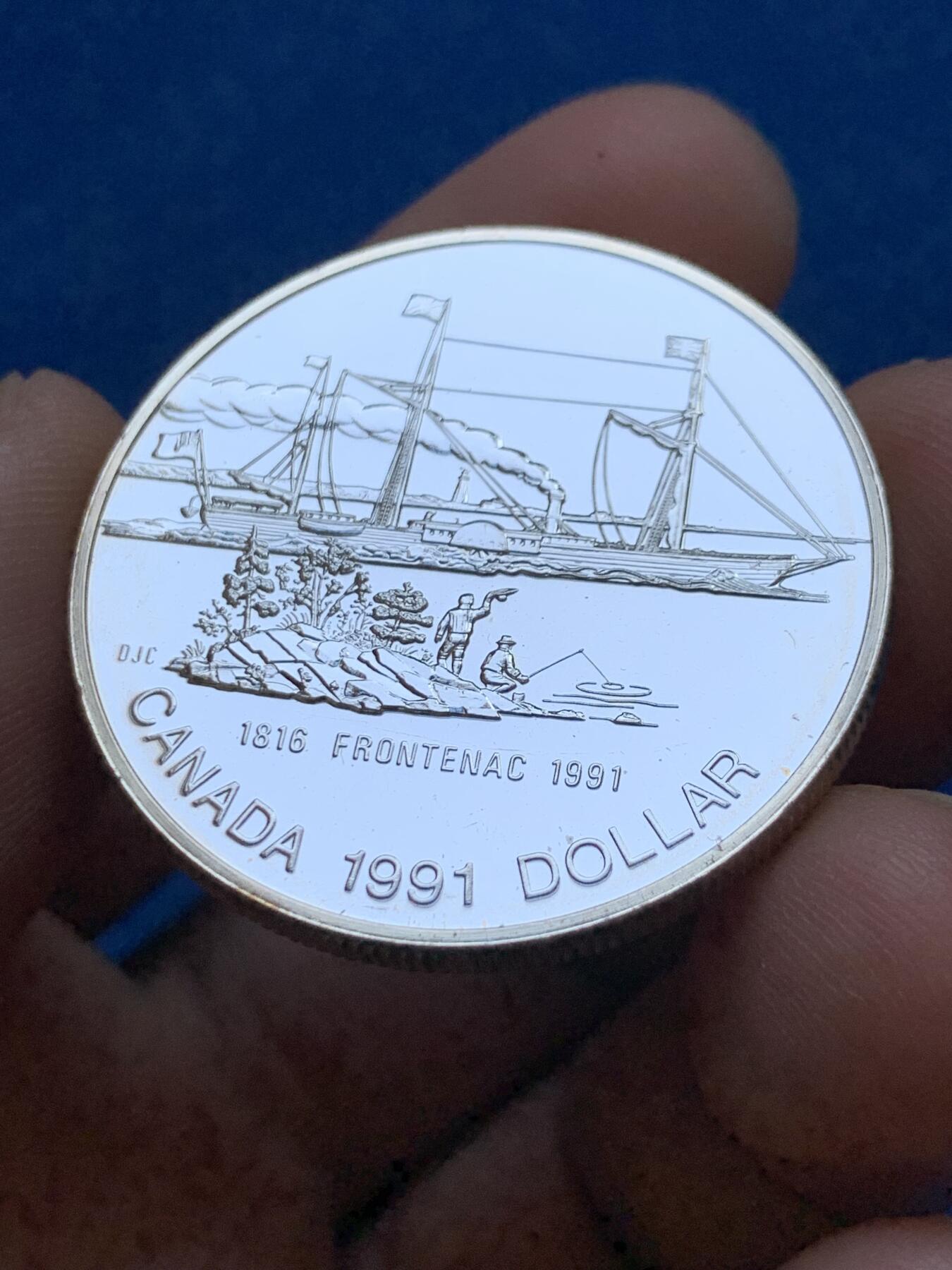 《竞宝斋》第439场 周日，周一，周二 3场连拍 （全场包邮） 加拿大 1991年 五大湖第一艘汽船纪念银币