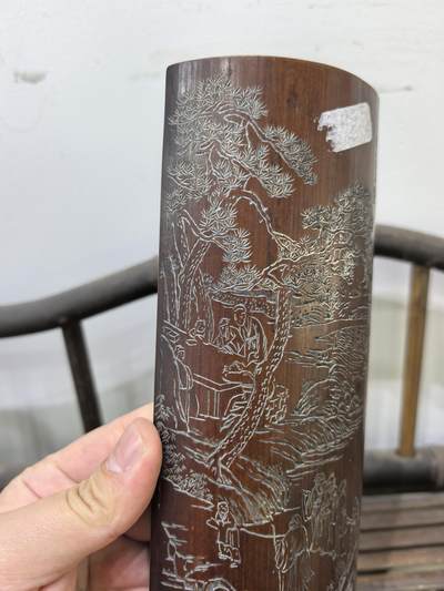 竹雕诗文臂搁镇纸摆件