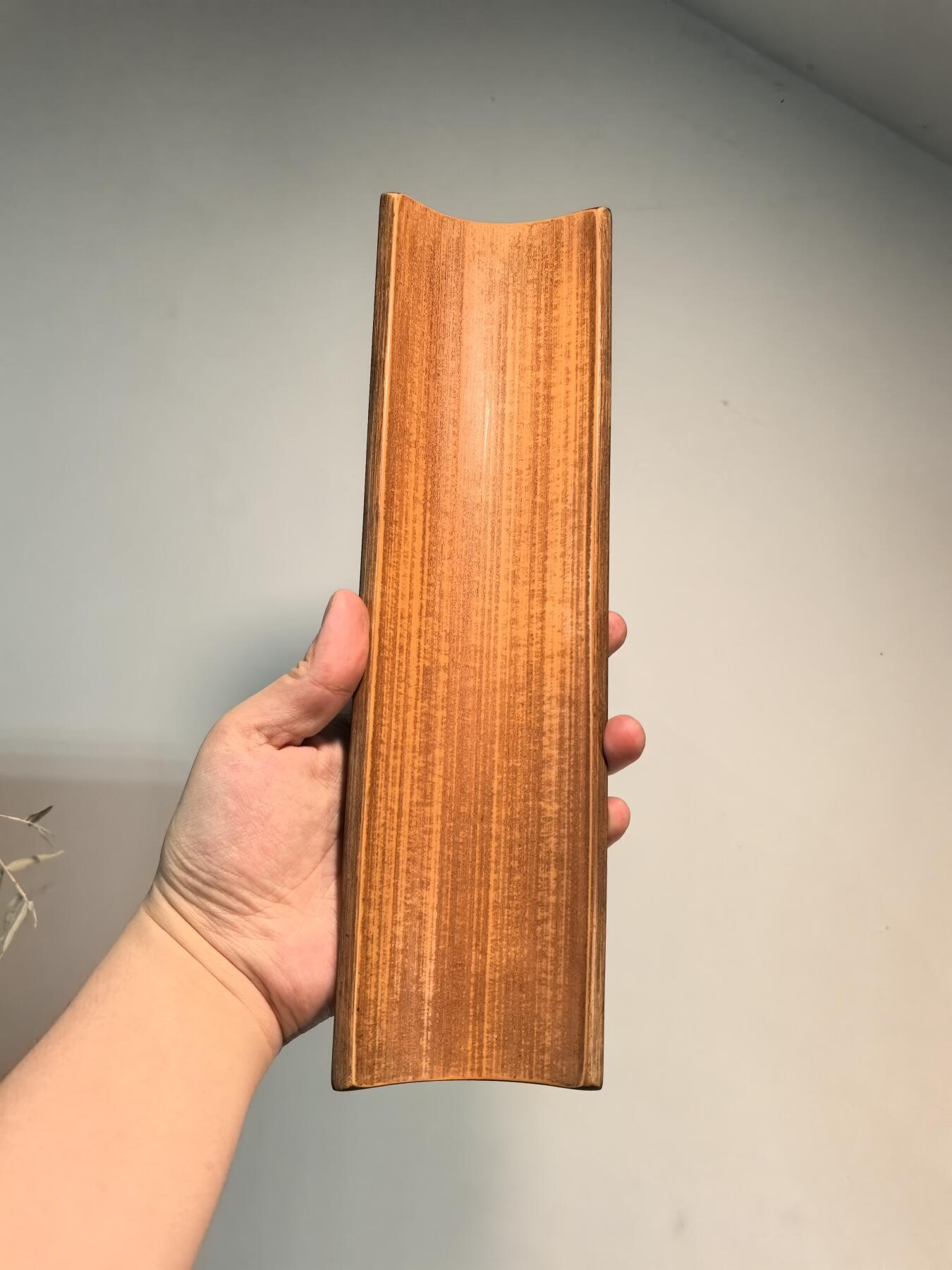 兰馨堂古玩杂项专场 老竹雕诗文合和二仙诗文臂搁镇纸摆件 