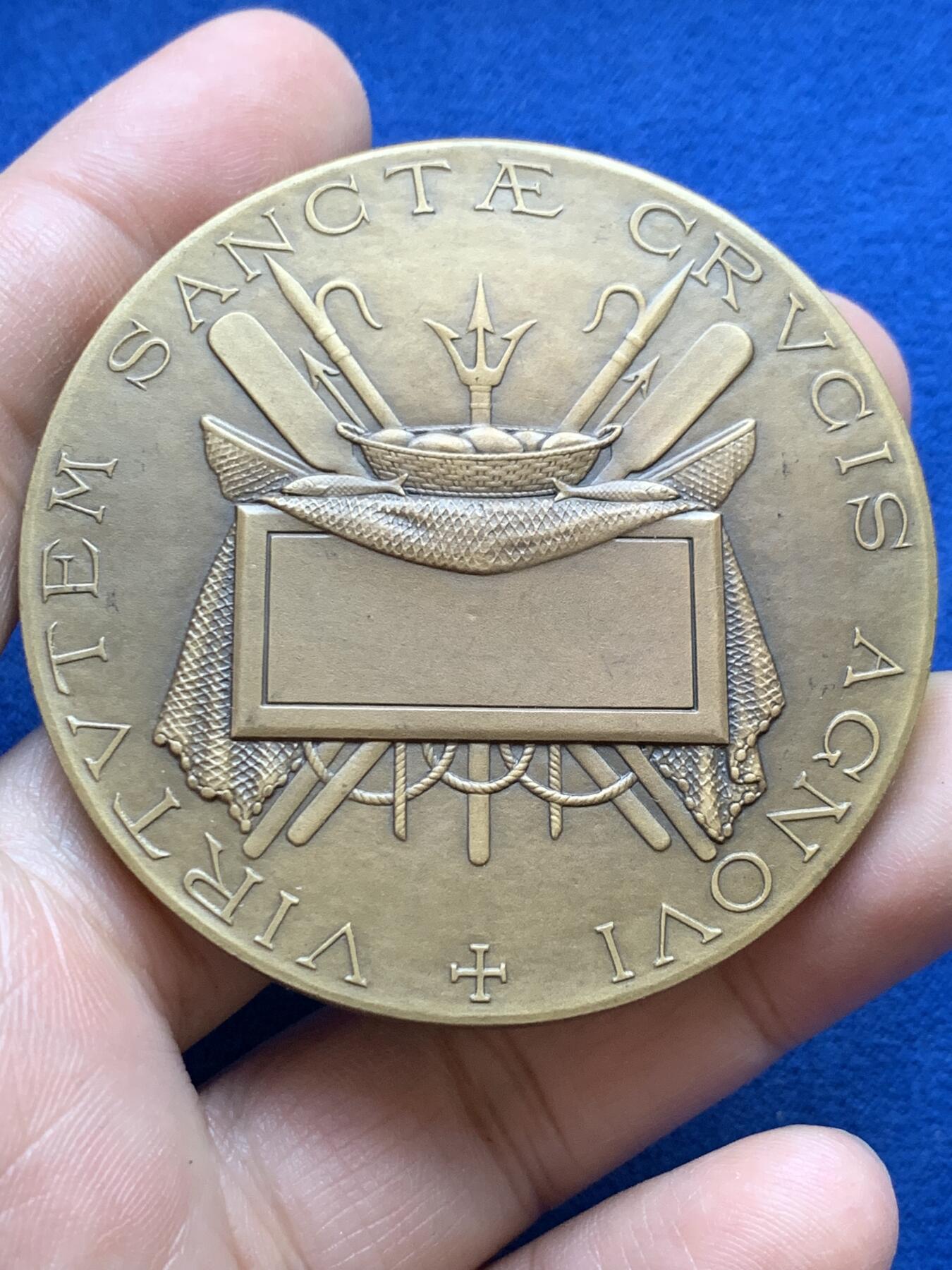 《竞宝斋》第439场 周日，周一，周二 3场连拍 （全场包邮） 名家Abel Lafleur作 宗教铜质纪念章 1940年圣安德烈使徒 阿贝尔·拉弗勒 法国章友协会成员（SAMF）106.1克 58.5mm 丰饶角铜标