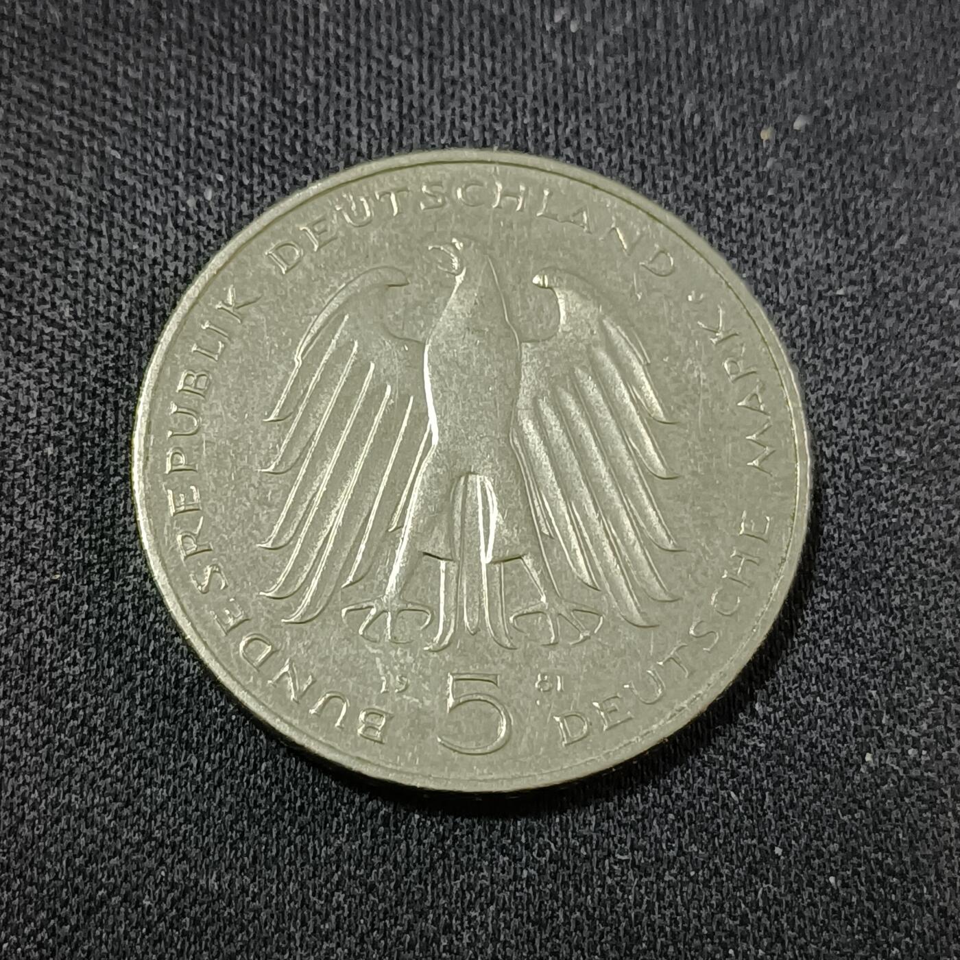 【游宝拍卖】乙巳蛇年88期 佣金1+6% 德国-5马克 1981年 卡尔·冯·施泰因纪念币