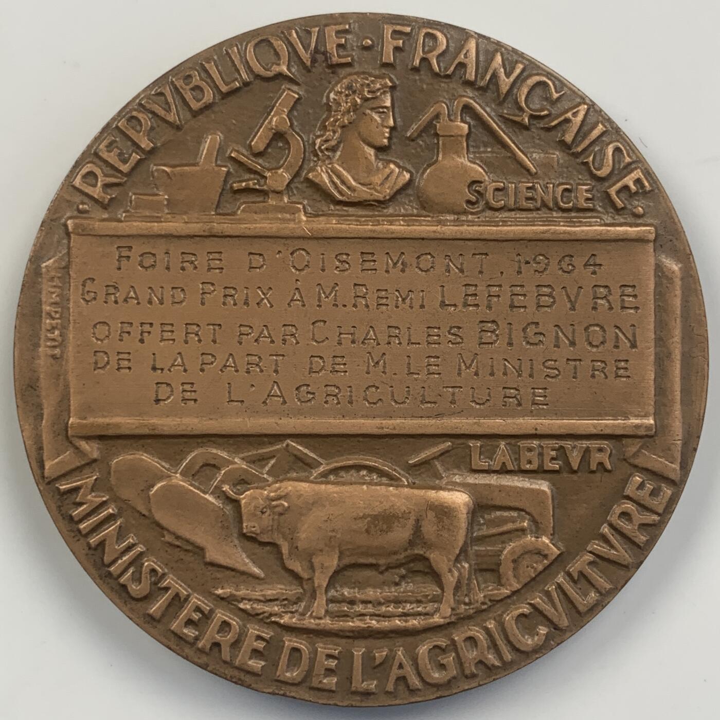 掌中浮雕-藏着的欧洲第042场 1964年法国瓦兹河畔奥伊塞蒙博览会铜奖章，49mm，68g