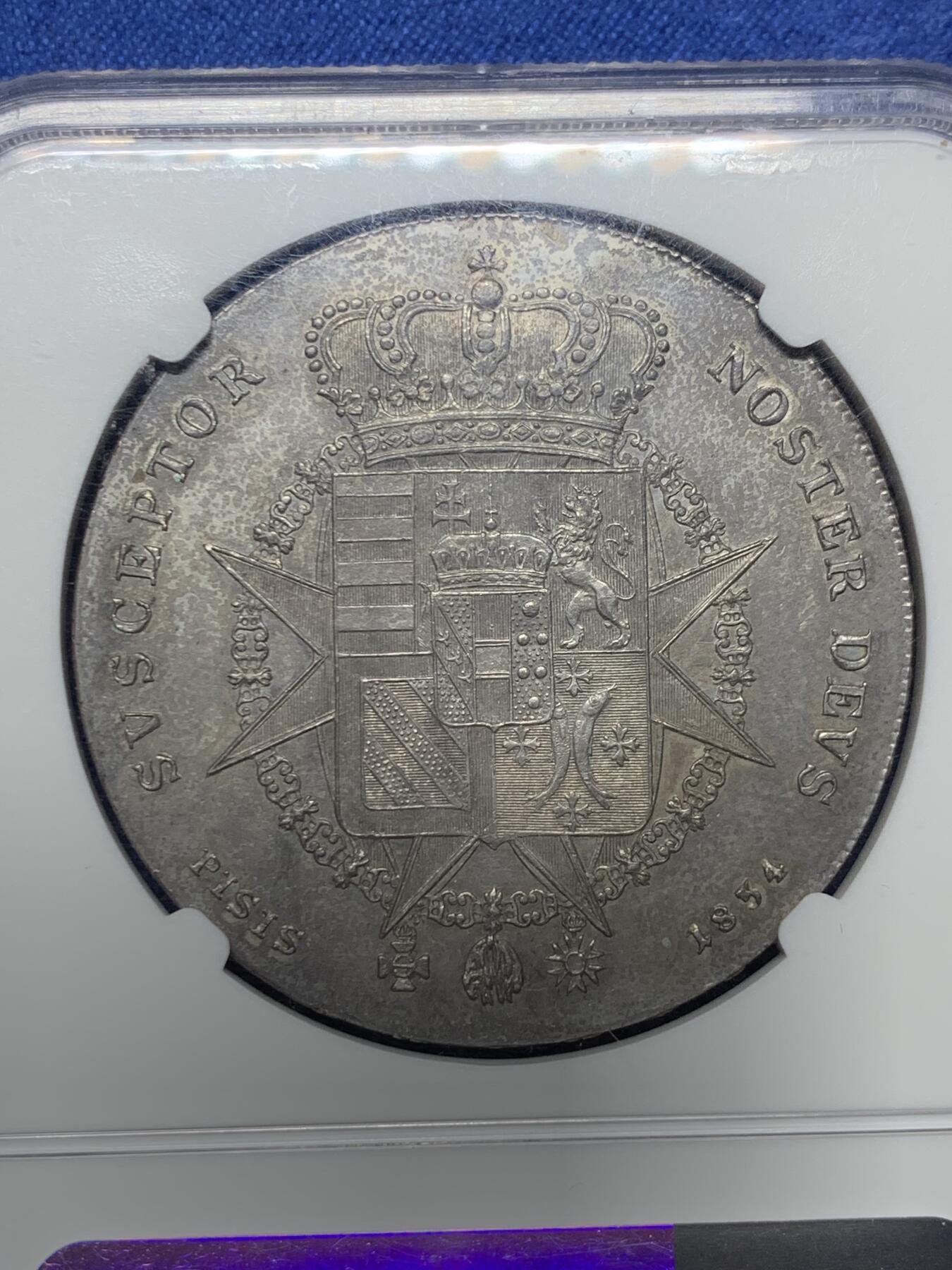 《竞宝斋》第439场 周日，周一，周二 3场连拍 （全场包邮） NGC MS61 意大利托斯卡纳 1834年 利奥波多二世 4Fiorino 罕见品种 打制状态优秀 深打极其少见 意邦核心 成交记录稀缺