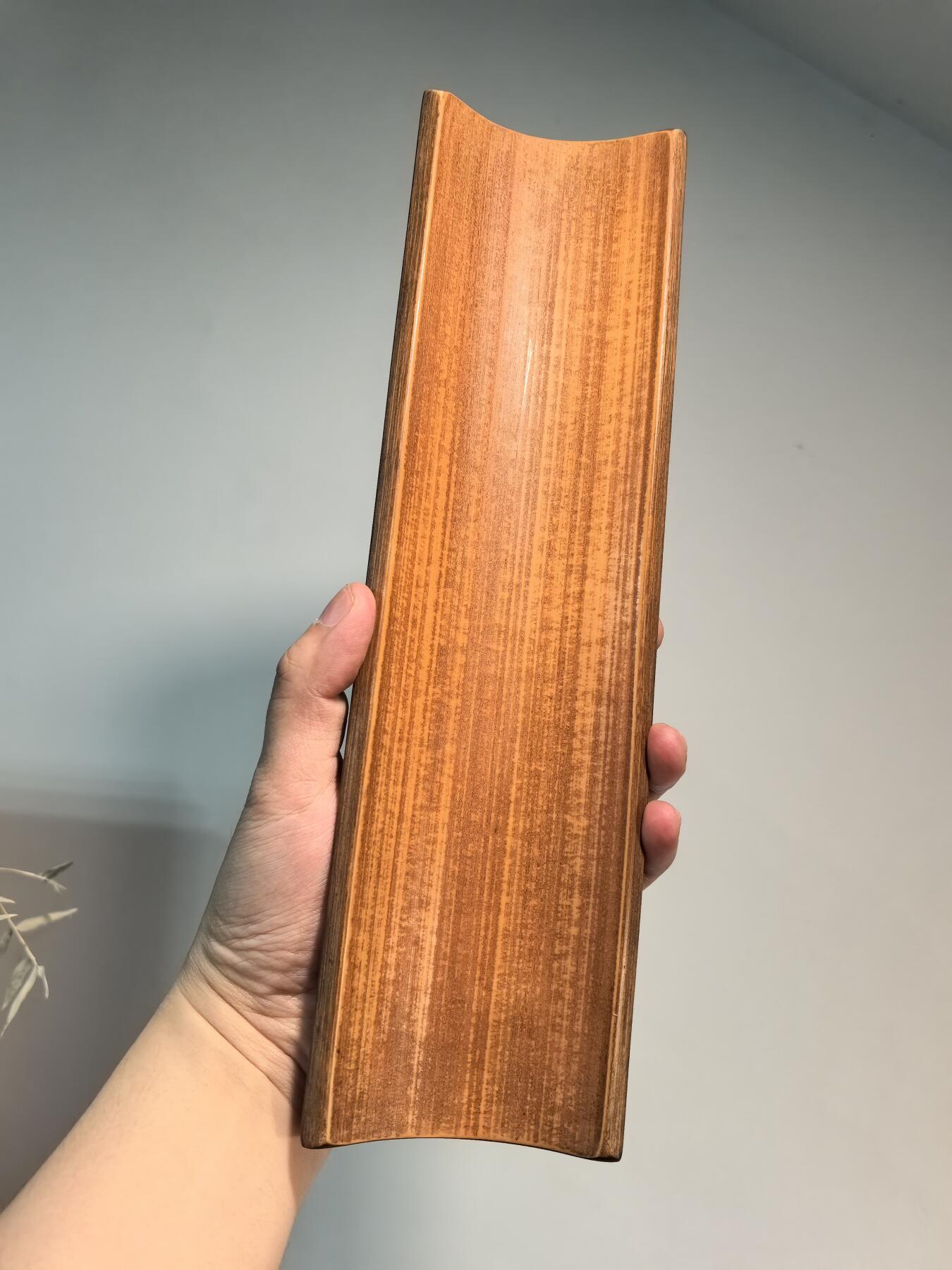 兰馨堂古玩杂项专场 老竹雕诗文合和二仙诗文臂搁镇纸摆件 