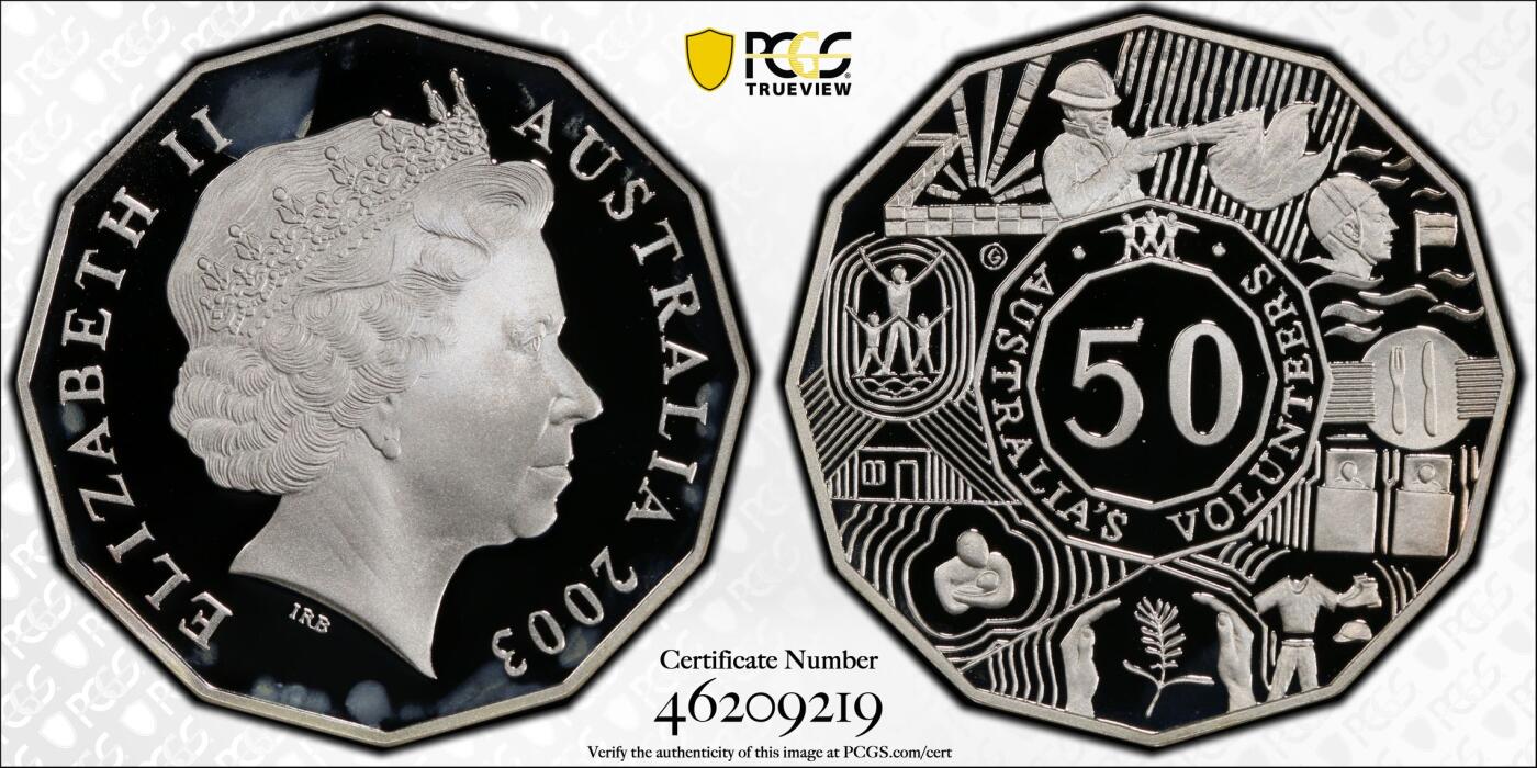 PThappally收藏第54次拍卖，英联邦地区硬币纸币 澳大利亚  2003 50 分 银币 18.24g PCGS PR68DCAM 