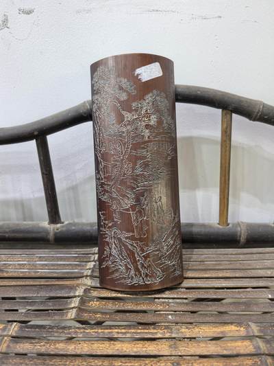 竹雕诗文臂搁镇纸摆件