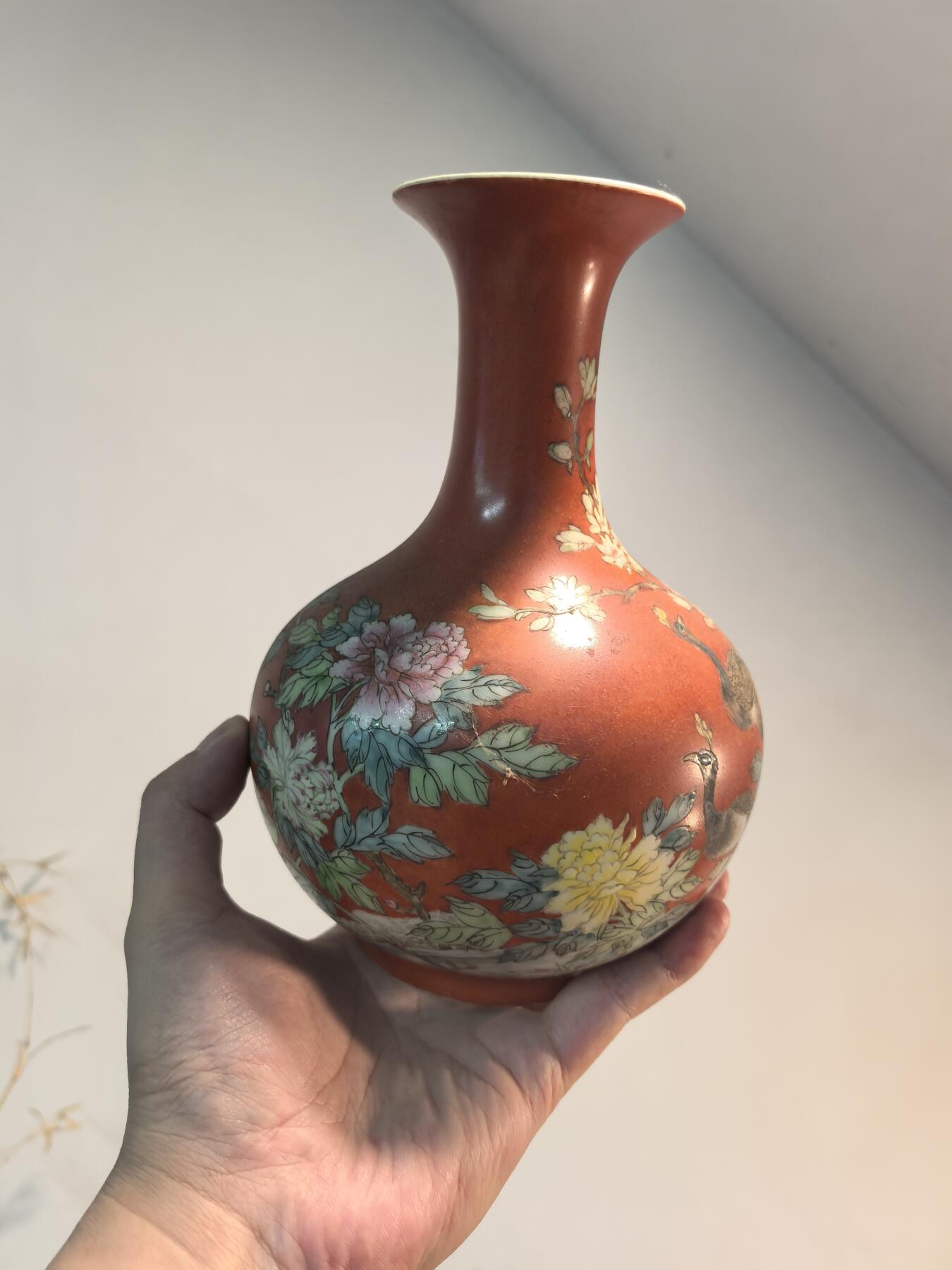 兰馨堂瓷器专场 老粉彩凤鸟瓷瓶