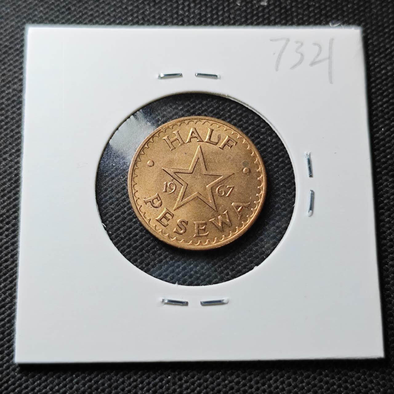 KK钱币收藏小铺  第373场  2月预留时间 周末发货  1967加纳0.5比塞瓦铜币 好品