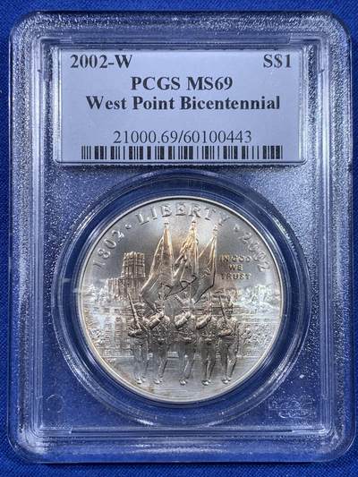 《竞宝斋》第439场 周日，周一，周二 3场连拍 （全场包邮） - PCGS MS69 美国2002年1美元普制银币 西点军校成立200周年