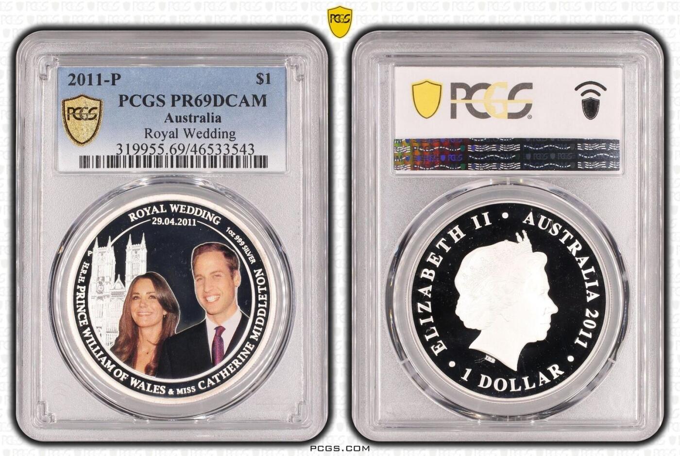 PThappally收藏第54次拍卖，英联邦地区硬币纸币 澳大利亚  2011 年  1 澳元  31.1035g  银币 PCGS PR69DCAM 