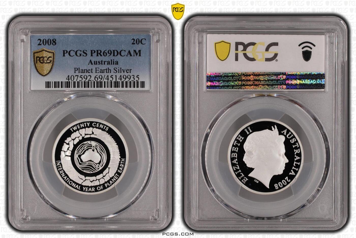 PThappally收藏第54次拍卖，英联邦地区硬币纸币  澳大利亚 2008 20分 13.36 g 铜镍币 PCGS PR69DCAM