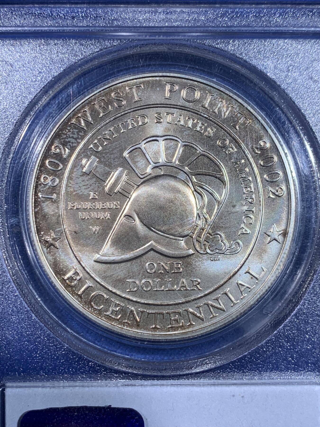 《竞宝斋》第439场 周日，周一，周二 3场连拍 （全场包邮） PCGS MS69 美国2002年1美元普制银币 西点军校成立200周年