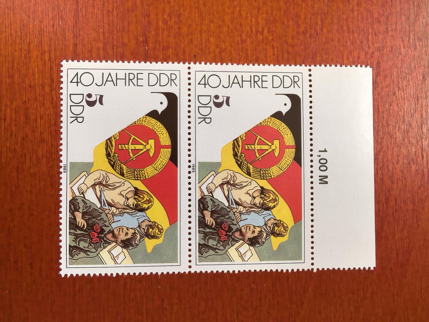 长老汇蛇年精选第七十四场拍卖 1989东德好好学习双联，带边纸，全新