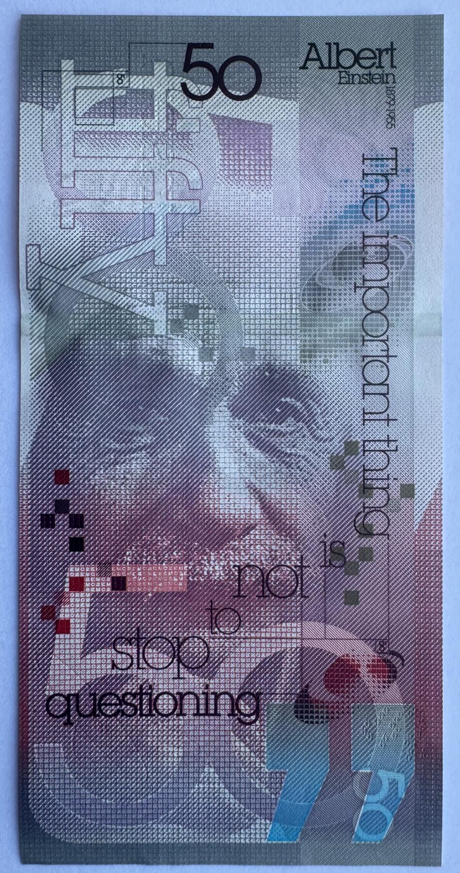 2025第25场（总第225期）：精品测试钞、纪念钞、塑料钞、连体钞综合场 德纳罗DLR“爱因斯坦”50面额DepthThread®景深安全线测试钞UNC