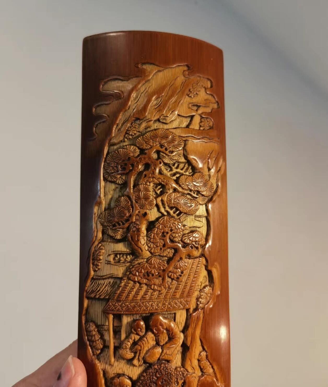 兰馨堂古玩杂项专场 竹雕风景人物臂搁镇纸 