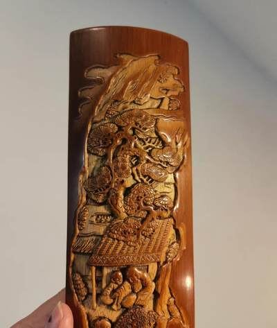 竹雕风景人物臂搁镇纸 