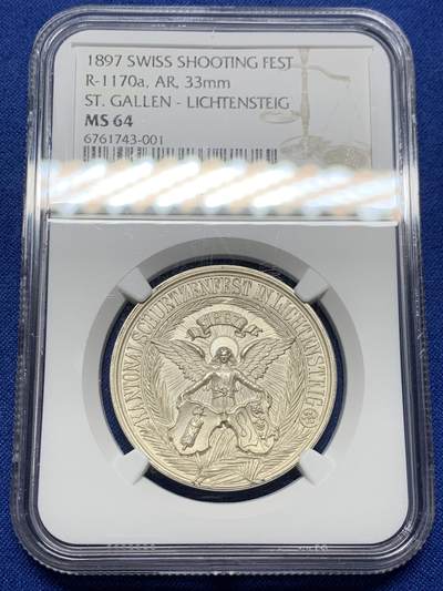《竞宝斋》第439场 周日，周一，周二 3场连拍 （全场包邮） - NGC MS64 1897年瑞士射击节银章，此枚是圣加伦射击节，分数不错，比较少见