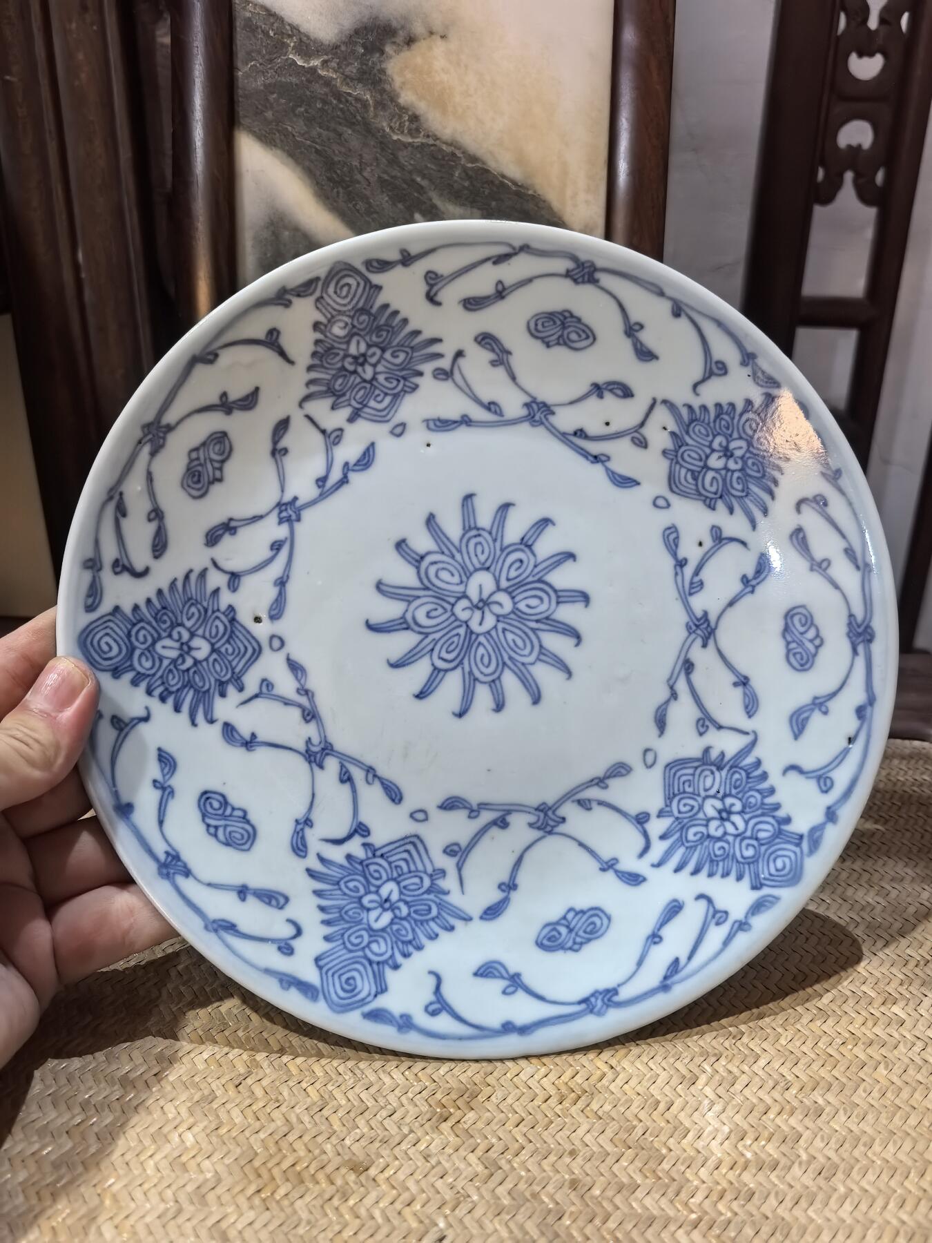 兰馨堂瓷器专场 清代宝相纹青花大盘，老瓷器老青花瓷老盘子