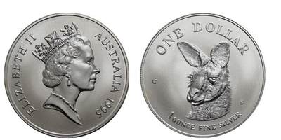 PThappally收藏第54次拍卖，英联邦地区硬币纸币 - 澳大利亚 1995 1元  袋鼠主题  1 盎司纯银纪念币 TQG MS 69