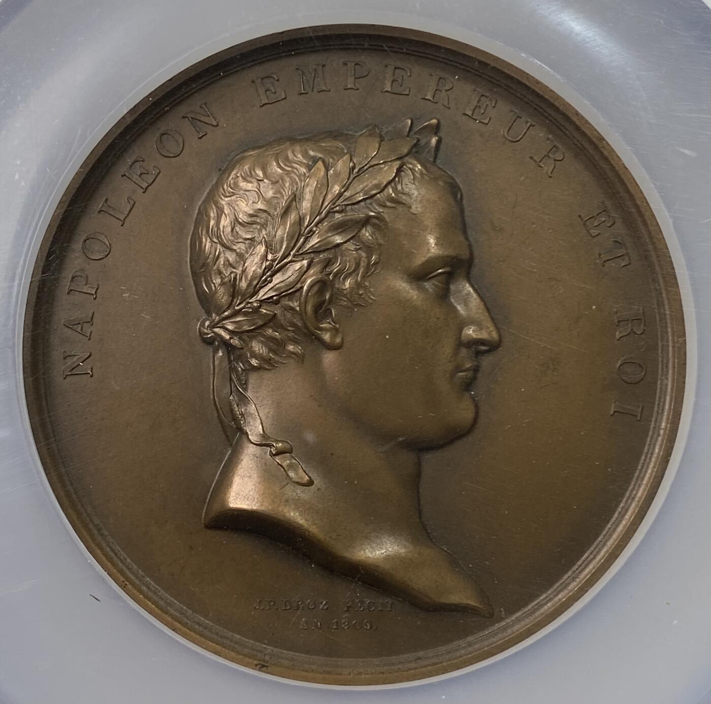 万国钱币拍卖第055期 NGC MS64 1809年法国拿破仑一世法兰西银行纪念大铜章 后铸丰饶角边铭大规格 68MM 132G