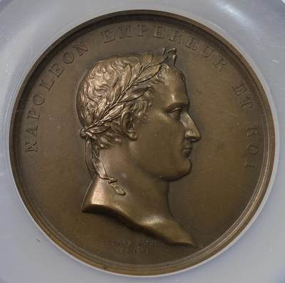 万国钱币拍卖第055期 - NGC MS64 1809年法国拿破仑一世法兰西银行纪念大铜章 后铸丰饶角边铭大规格 68MM 132G