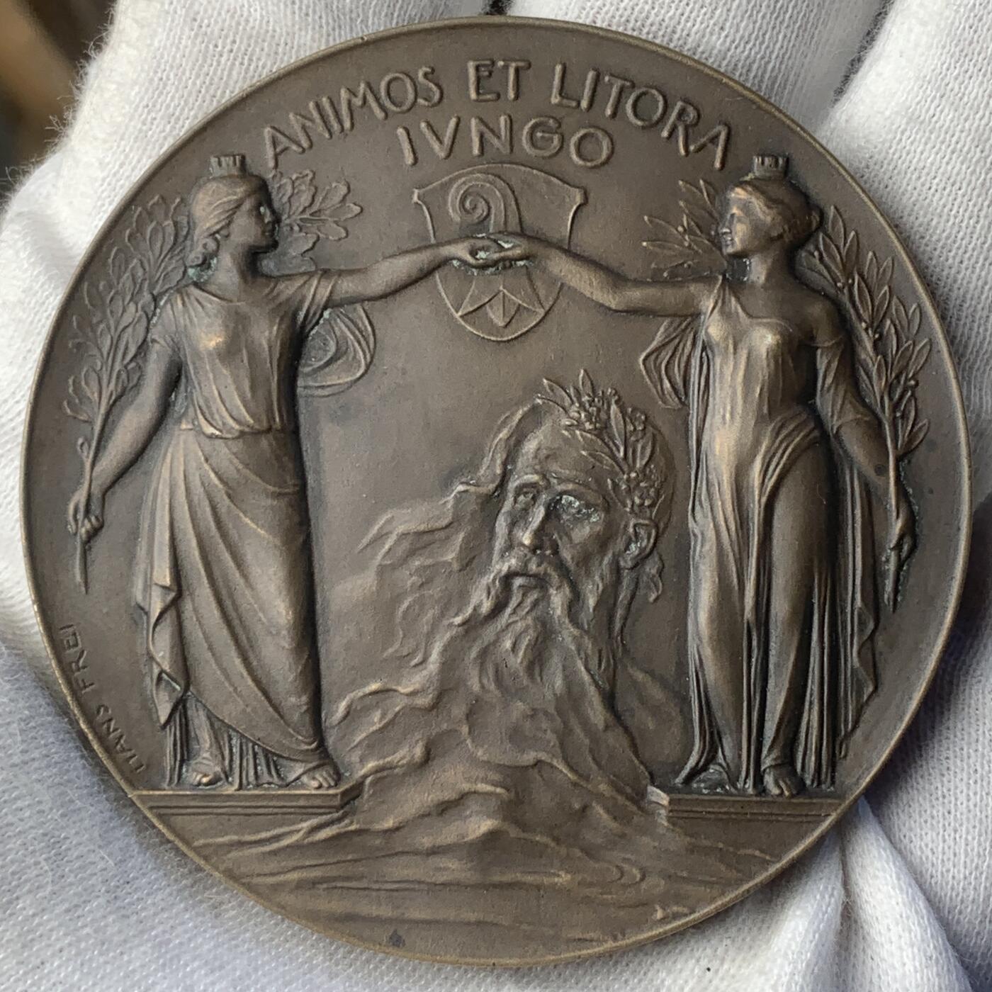 掌中浮雕-藏着的欧洲第042场 瑞士1905莱茵河大桥纪念大铜章，61mm