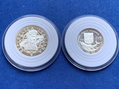 《竞宝斋》第439场 周日，周一，周二 3场连拍 （全场包邮） - 两枚一组 意大利1989年美洲发现500周年500里拉（11克 835银）和200里拉（5克 835银）银币 哥伦布人像