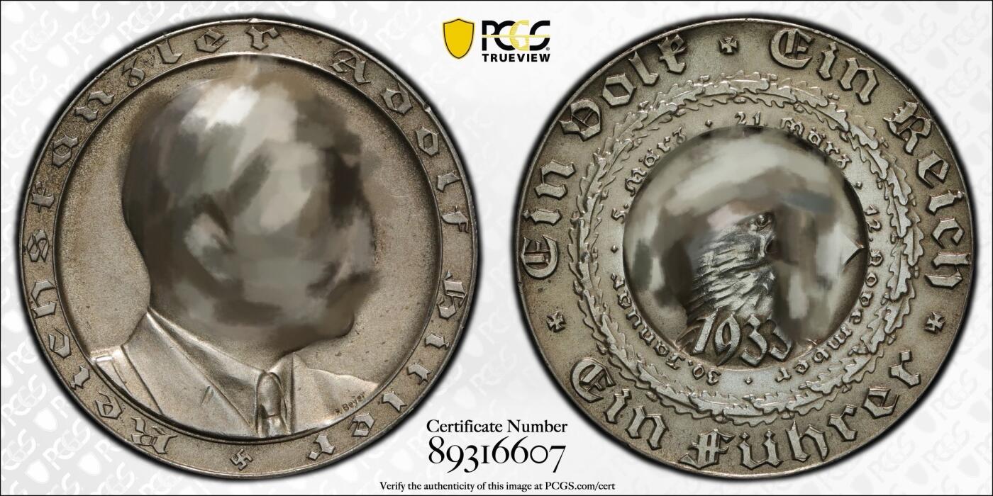 万国钱币拍卖第055期 PCGS SP63 1933年德国民族社会主义工人党党魁大事记纪念银章 德三名品C-47 原味银光闪闪 顶级收藏品质 （原图请私信后台或自行查询官网）