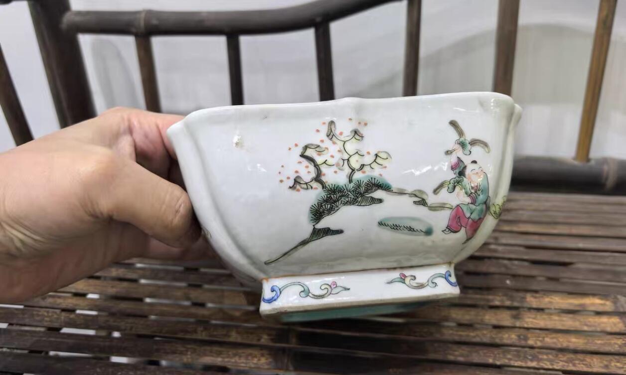 兰馨堂瓷器专场 粉彩人物水仙盆瓷器水盂摆件