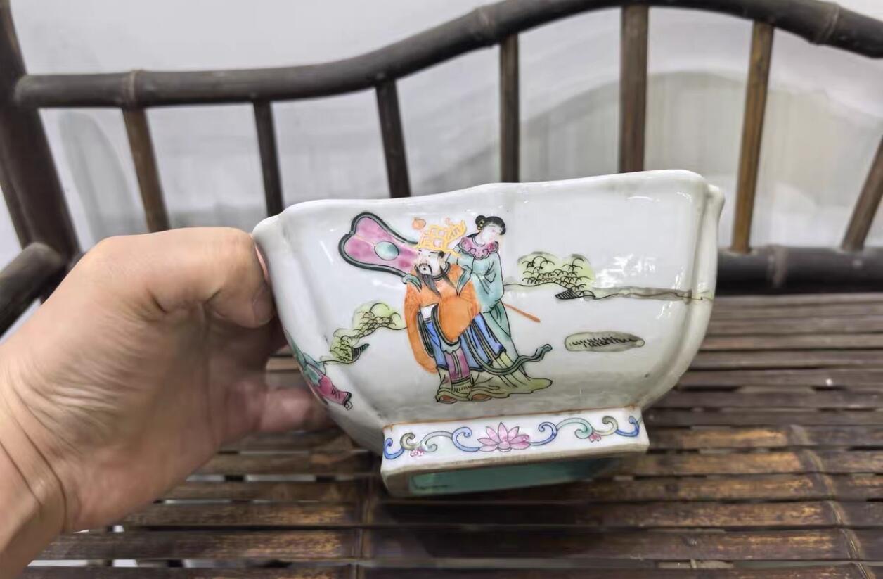 兰馨堂瓷器专场 粉彩人物水仙盆瓷器水盂摆件