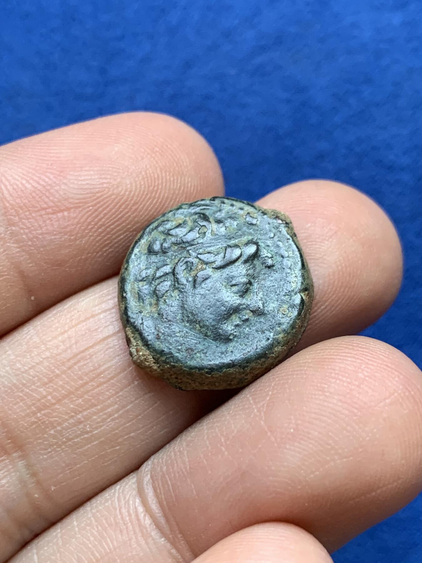 《竞宝斋》第439场 周日，周一，周二 3场连拍 （全场包邮） 公元前184-128年 古希腊塞琉古亚历山大二世与酒神狄奥尼索斯铜币 7.14克