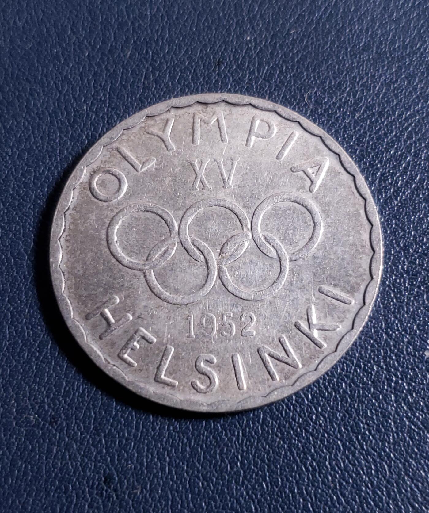 世界各国银币章专场（第24场） 1952年芬兰奥林匹克运动会五环标志500马克银币