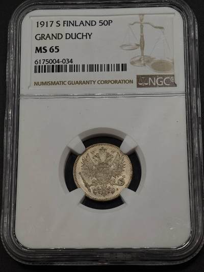【淘币小摊】实时拍第七百九十九拍   银币套币场   满百包邮可预留二周 每周一统一发货   - 芬兰1917年50芬妮银币  NGC MS65