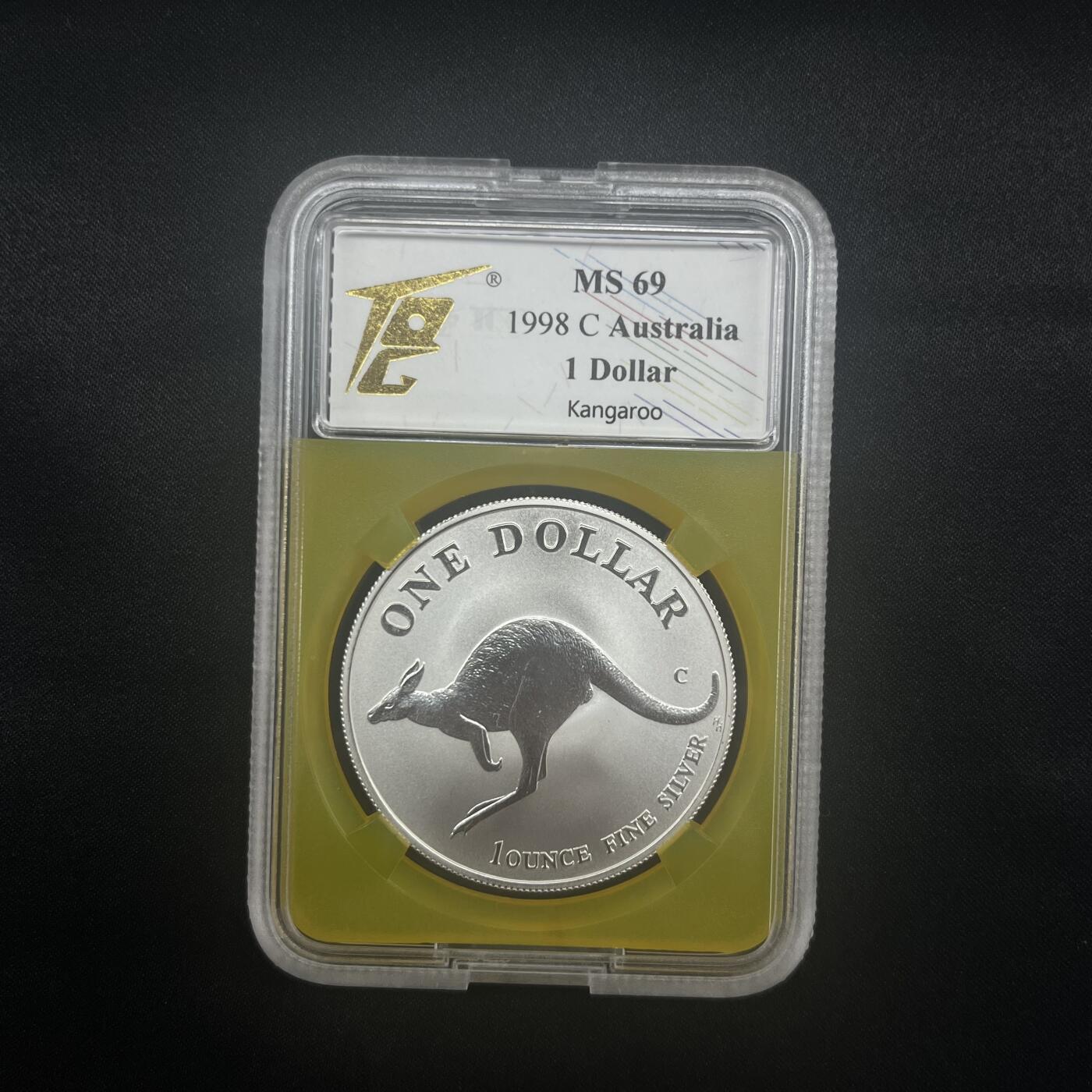 PThappally收藏第54次拍卖，英联邦地区硬币纸币 澳大利亚 1998  1元 袋鼠主题 1 盎司纯银纪念币 TQG MS 69