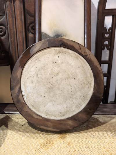 老青花山水瓷板画带鸡翅木框 